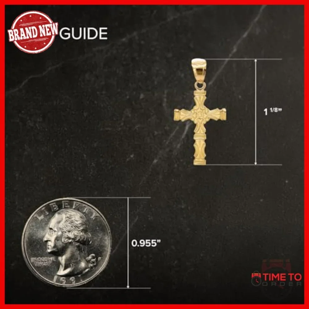 14K Gold Cross Pendant, Regal Scroll Design, Religious Jewelry, 1-1/8 Inch